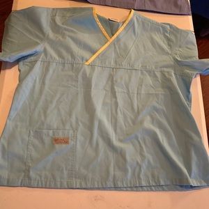 Baby blue with yellow urbane scrubs scrub top